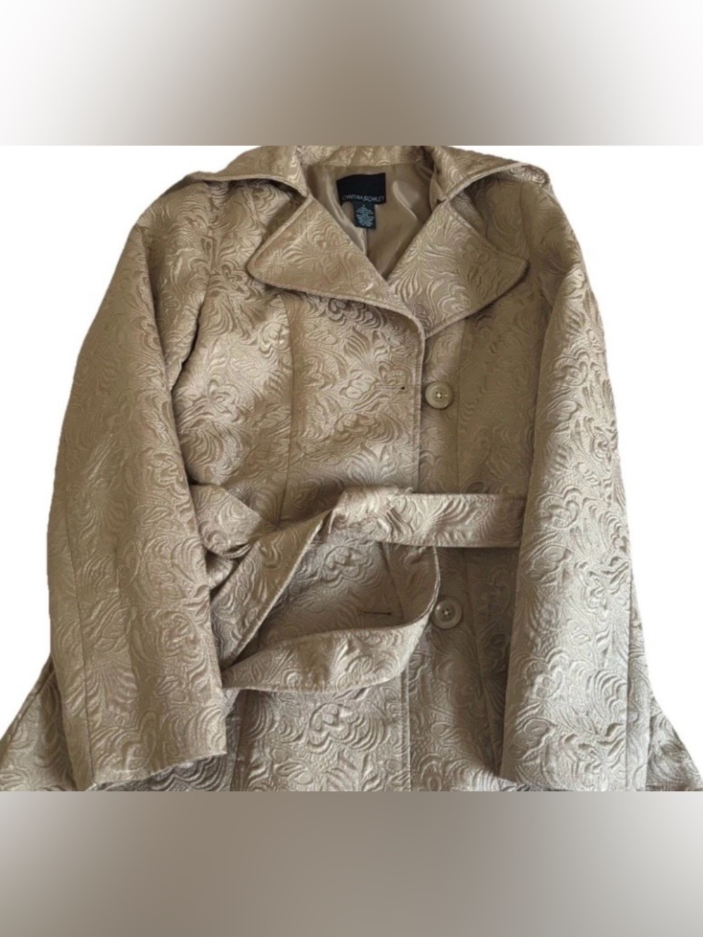 Christopher & Banks Embossed Floral Belted Trench Coat in Taupe